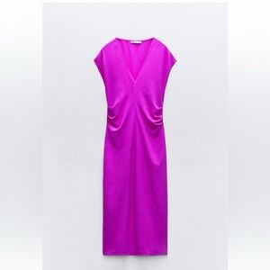 Zara Fuchsia Sheath Maxi Dress with V-Neck